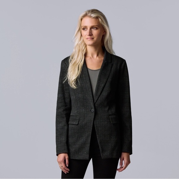 Vera Wang Gray Plaid Ponte Blazer Jacket XL - Picture 1 of 11